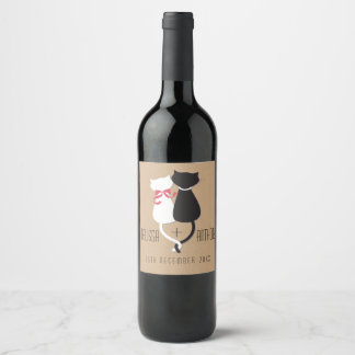 Etiqueta Para Botella De Vino Funny Cat Tails Pareja Monograma Boda