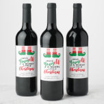 Etiqueta Para Botella De Vino Funny Elf Merry Christmas<br><div class="desc">De nuestra colección de Navidades Cute Elf</div>