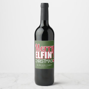 Etiqueta Para Botella De Vino Funny Merry Elfin Navidades Wine Labs