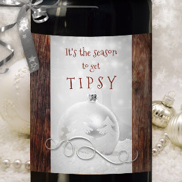 Etiqueta Para Botella De Vino Funny Snow Silver Rustic Navidades de Madera Oscur