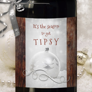 Etiqueta Para Botella De Vino Funny Snow Silver Rustic Navidades de Madera Oscur
