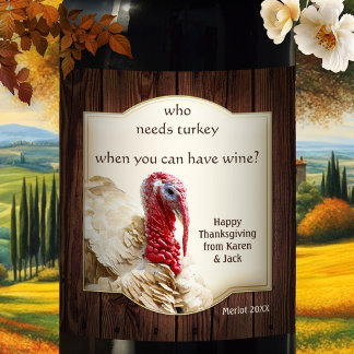 Etiqueta Para Botella De Vino Funny Turquía Dark Wood Etiqueta de vino de Acción