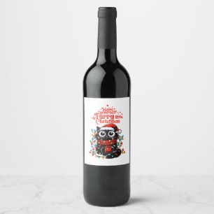 Etiqueta Para Botella De Vino Furry Little Navidades