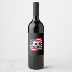 Etiqueta Para Botella De Vino Fútbol patriótico 4 de julio hombres bandera estad