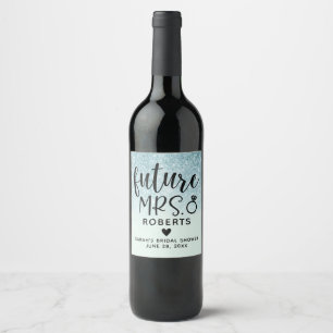 Etiqueta Para Botella De Vino Futuras Señoras Bridal Shower Brillo Azul