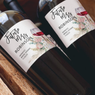 Etiqueta Para Botella De Vino Futuro Sra. Nombre Bridal Shower Wine Watercolor B