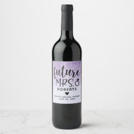 Etiqueta Para Botella De Vino Futuro Sra. Purple Glitter Despedida de Soltera