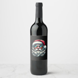 Etiqueta Para Botella De Vino Gafas de sol retro cara de Santa Navidad