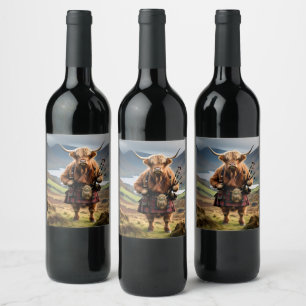 Etiqueta Para Botella De Vino Gaitero de la bolsa de la vaca de las Highlands es