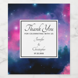 Etiqueta Para Botella De Vino Galaxia rosa y azul Nebulosa y estrellas Boda abst