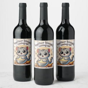 Etiqueta Para Botella De Vino "Galletas perfectas, en camino" Gato Amasador