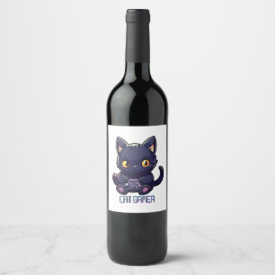 Etiqueta Para Botella De Vino Gamer de gatos