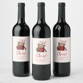 Etiqueta Para Botella De Vino Gatito de dibujos animados lindo en una caja con c