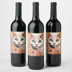 Etiqueta Para Botella De Vino Gato artístico