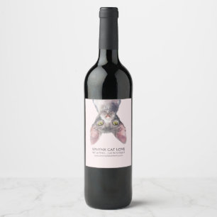 Etiqueta Para Botella De Vino Gato canadiense Sphynx rosa pequeño lindo de fiest