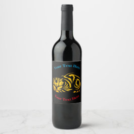 Etiqueta Para Botella De Vino Gato de Julie de Graag Grabado en madera (Oro)