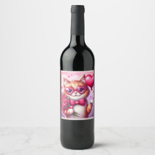 Etiqueta Para Botella De Vino Gato El día de San Valentín/gatito