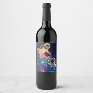 Etiqueta Para Botella De Vino Gato espacial lindo vs espacio Perro Galaxia Épica