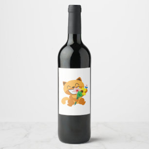 Etiqueta Para Botella De Vino Gato Gato Feliz Gato Flores De Gato Divertido Idea