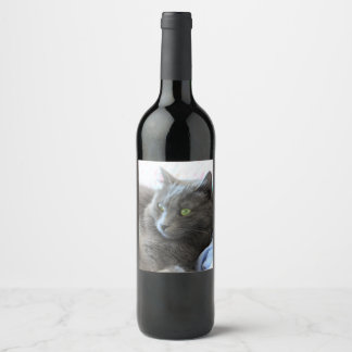 Etiqueta Para Botella De Vino Gato nebelung