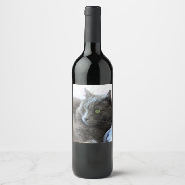 Etiqueta Para Botella De Vino Gato nebelung (Anverso)