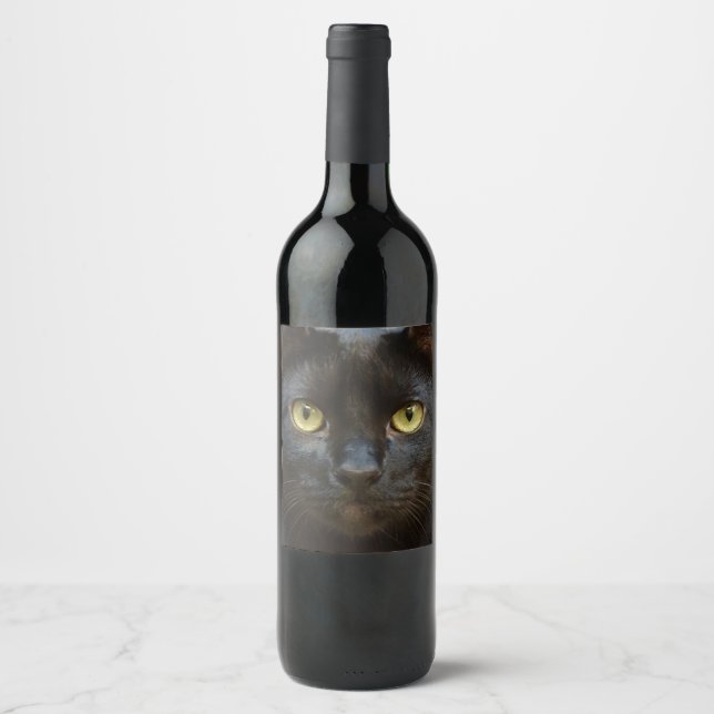 Etiqueta Para Botella De Vino Gato negro (Anverso)