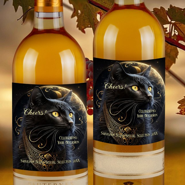 Etiqueta Para Botella De Vino Gato negro mágico (Subido por el creador)