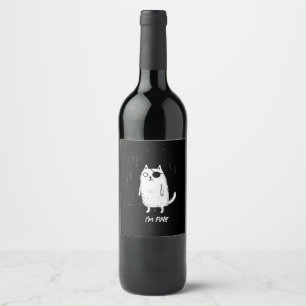 Etiqueta Para Botella De Vino Gato Pirata – Arte Divertido Mínimo de Gatos