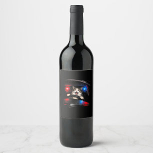 Etiqueta Para Botella De Vino Gato Policía Divertido Conduciendo Coche Meme de G