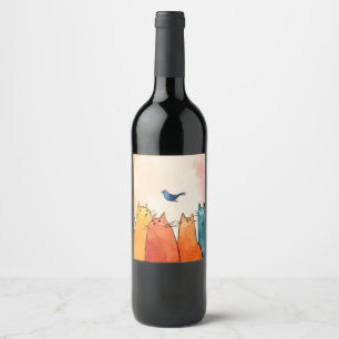 Etiqueta Para Botella De Vino Gatos en Modo Foco – Arte de Citas Divertidas de G
