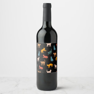 Etiqueta Para Botella De Vino Gatos en negro