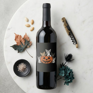 Etiqueta Para Botella De Vino Gatos Retro de Halloween en Calabaza en Temporada