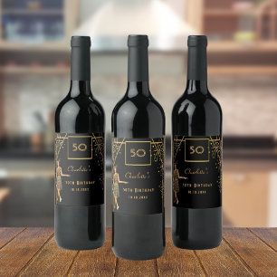 Etiqueta Para Botella De Vino Gatsby Fiesta de cumpleaños oro negro retro arte d