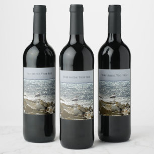 Etiqueta Para Botella De Vino Gaviota y mar