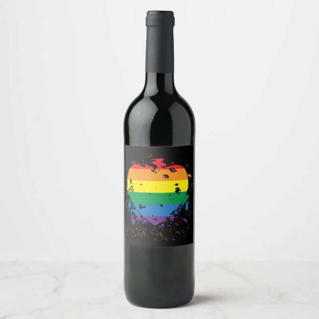 Etiqueta Para Botella De Vino Gay Pride Love Heart (Anverso)