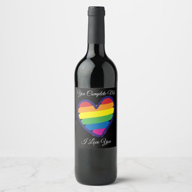 Etiqueta Para Botella De Vino Gay Pride Love Heart (Anverso)