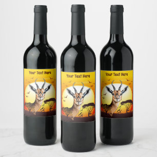 Etiqueta Para Botella De Vino Gazelle Animal salvaje Antelope africano