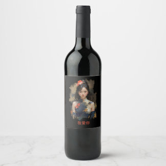 Etiqueta Para Botella De Vino Geji - liebe dich 我愛你