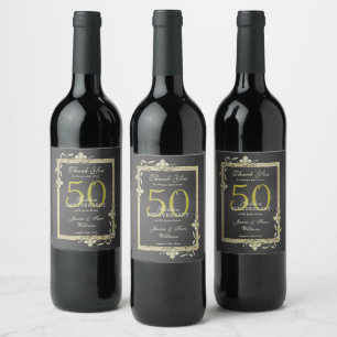 Etiqueta Para Botella De Vino Gema de oro y Purpurina 50.º Boda de oro