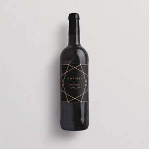 Etiqueta Para Botella De Vino Geométrica moderna en negro