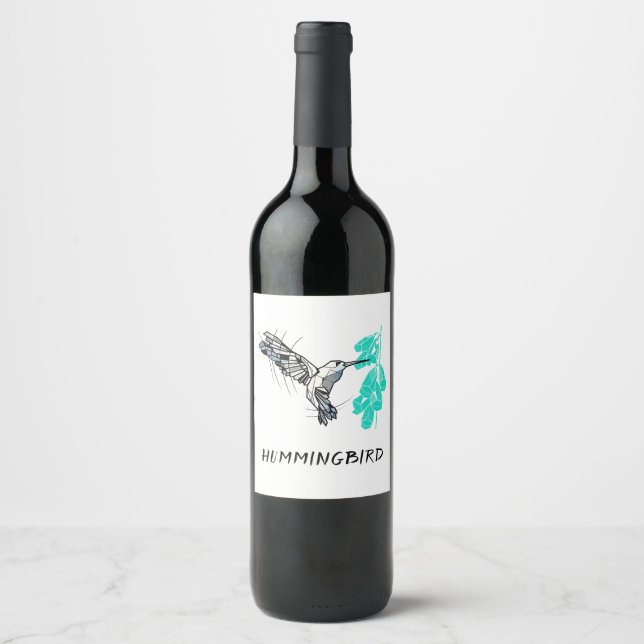 Etiqueta Para Botella De Vino Geométrico del colibrí (Anverso)