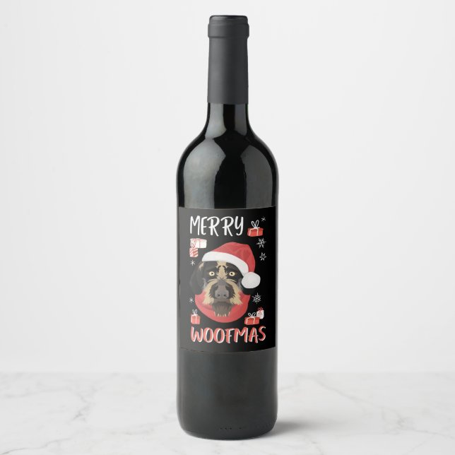 Etiqueta Para Botella De Vino German Wirehaired Pointer Christmas (Anverso)