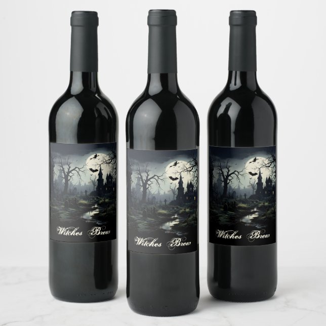 Etiqueta Para Botella De Vino Ghostly Wites Manor Halloween (Botellas)