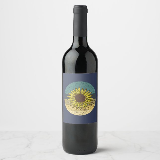 Etiqueta Para Botella De Vino Girasol retro (Anverso)