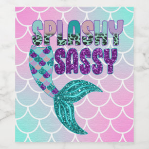 Etiqueta Para Botella De Vino Girly Splashy Sassy Pink Purple Green Mermaid