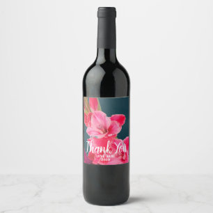 Etiqueta Para Botella De Vino Gladiolos rosados regalo moderno de agradecimiento