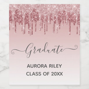 Etiqueta Para Botella De Vino Glam Blush Rosa Oro Goteando Brillo Graduación