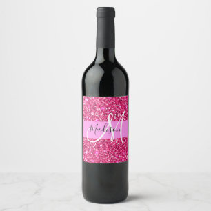Etiqueta Para Botella De Vino Glam Girona Purpurina Rosado Caliente Sparkles Nom