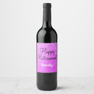 Etiqueta Para Botella De Vino Glam Happy Retirement Purple Purpurina Sparkle
