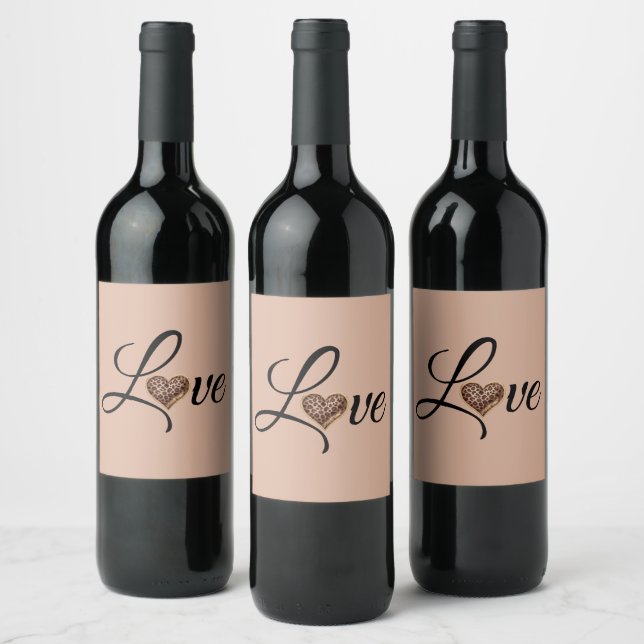 Etiqueta Para Botella De Vino Glam Leopard Heart Love Design (Botellas)